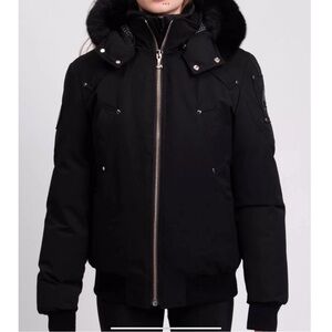 Moose Knuckles Black Jacket with Red and White Patch